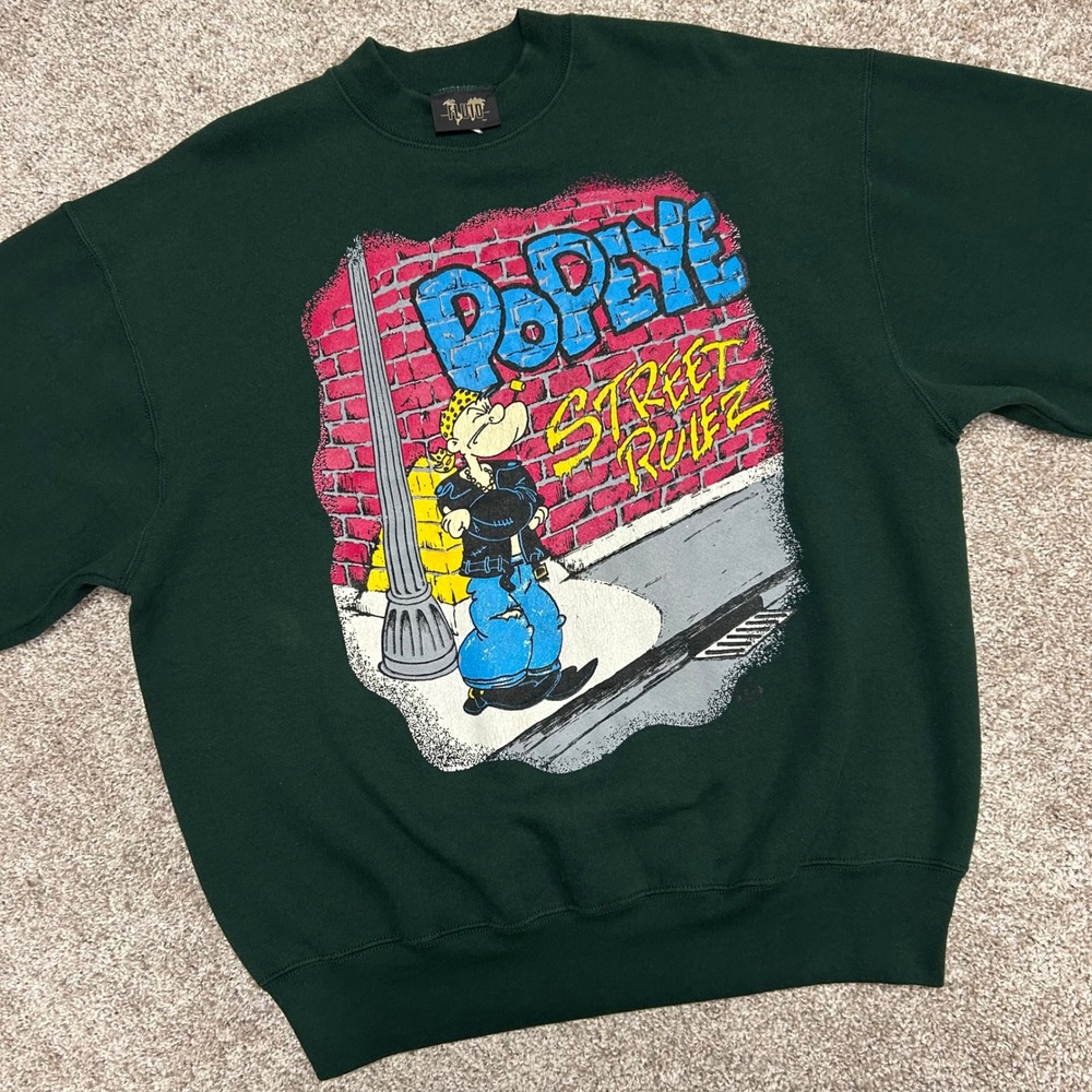 Vintage Popeye Street Rulez‎ Sweatshirt Hip Hop Men Size OSFM Made In USA 90s